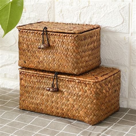 straw storage baskets with lids